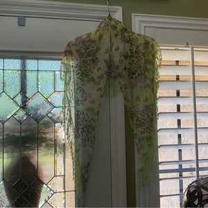 Sweet, Sheer Butterfly & Florals Scarf or Light Wrap in Soft Yellow, Pinks, Blue